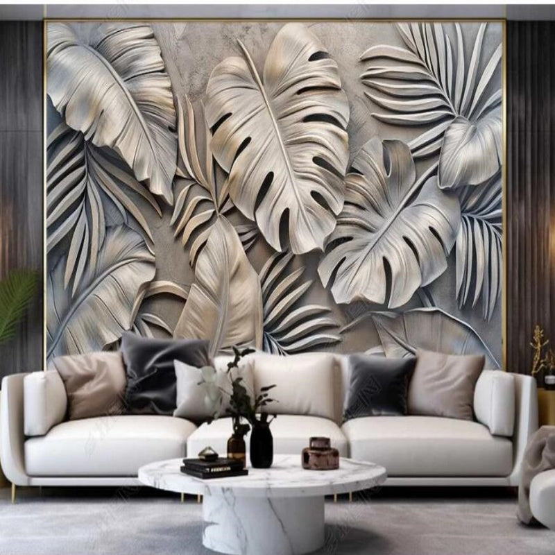 Abstract Silver Turtle Leaf Wallpaper Wall Mural Home Decor