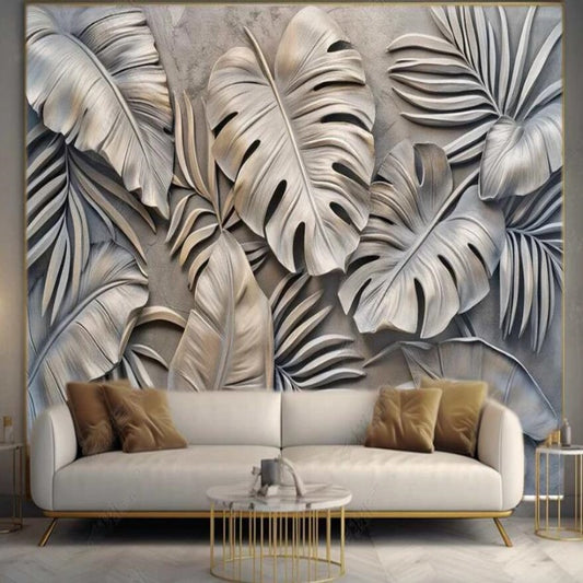 Abstract Silver Turtle Leaf Wallpaper Wall Mural Home Decor