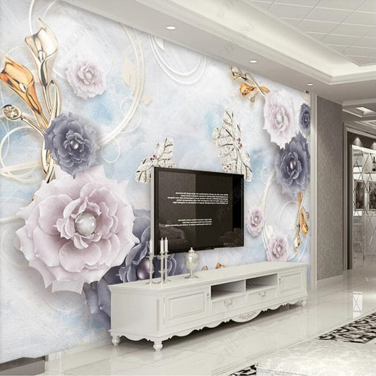 3D Jewelry Flowers and Butterflies Wallpaper Wall Mural Home Decor