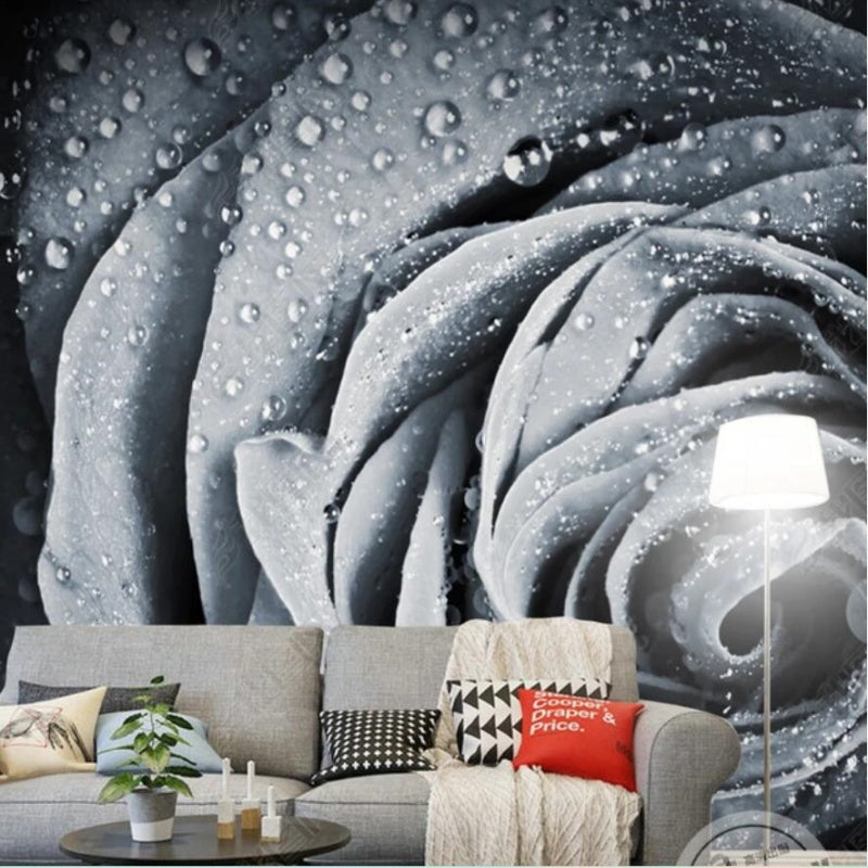 Light Grey Rose Floral Wallpaper Wall Mural Home Decor