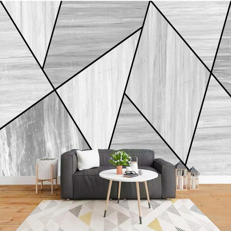 Simple Grey Geometry Wallpaper Wall Mural Home Decor