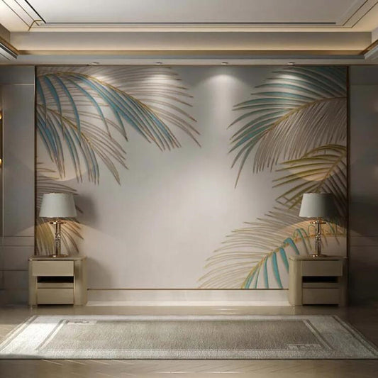 Abstract Green Palm Leaves Minimalist Leaf Wallpaper Wall Mural