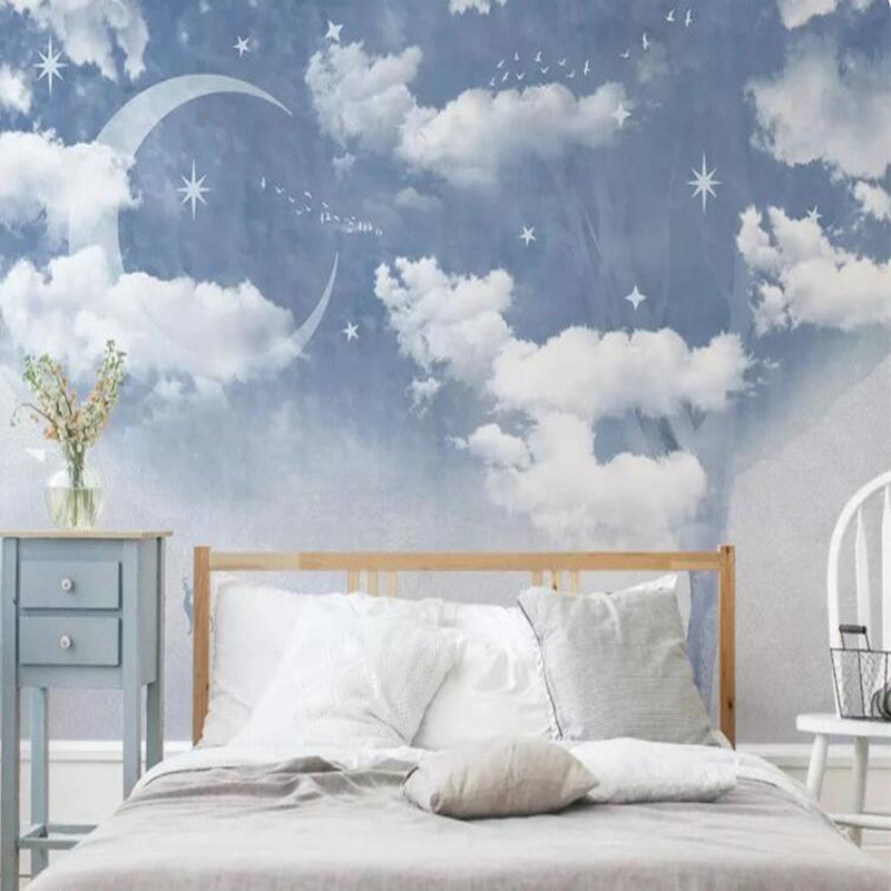 Cartoon  Stars Moon Clouds Nursery Kids' Room Wallpaper Wall Mural