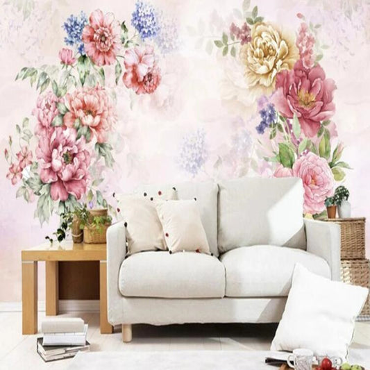 Pastoral Watercolor Peonies Flowers Floral Wallpaper Wall Mural