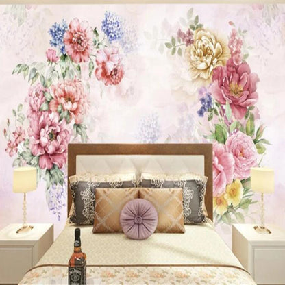 Pastoral Watercolor Peonies Flowers Floral Wallpaper Wall Mural