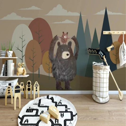Abstract Geometric Woods Bear Nursery Girl's Room Wallpaper Wall Mural