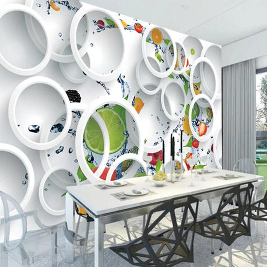 Modern Minimalist White Ring Cycle Fruits Dining Room Restaurant Wallpaper Wall Mural
