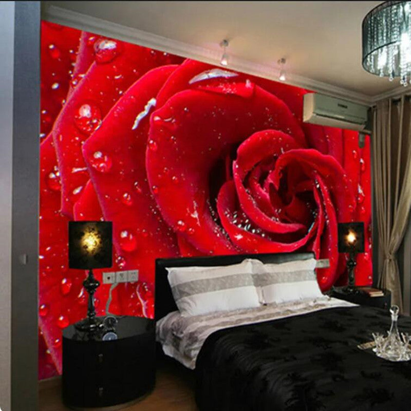 Minimalist Red Giant Red Rose Floral Wallpaper Wall Mural