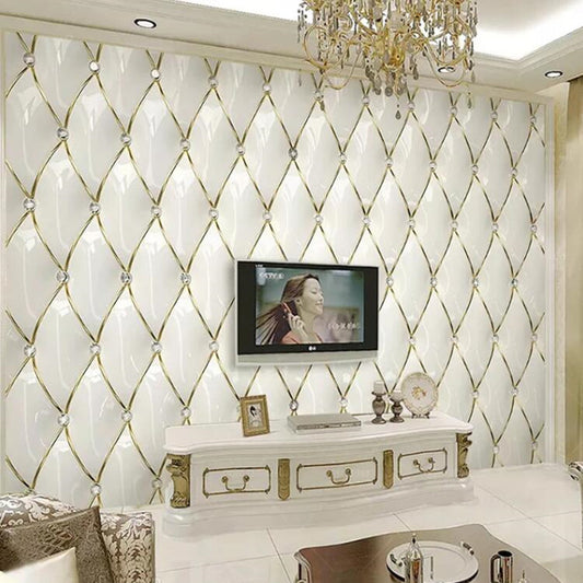 European Style Luxury 3D Stereo Gold Crystal Rhombus Splice Wallpaper Wall Mural