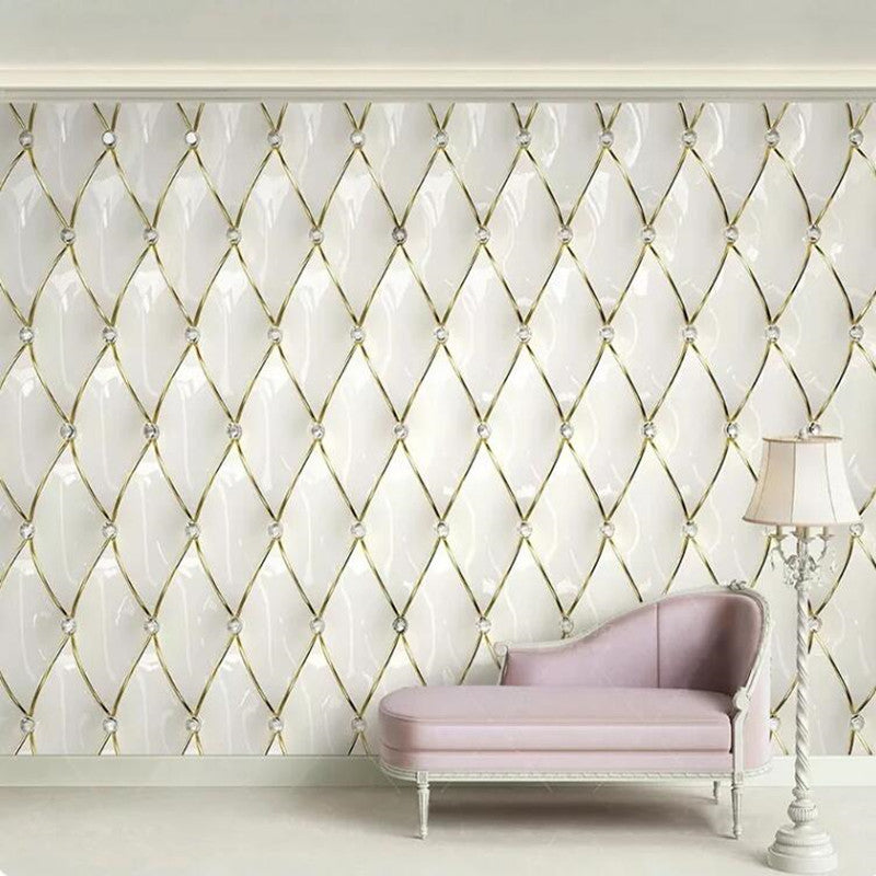 European Style Luxury 3D Stereo Gold Crystal Rhombus Splice Wallpaper Wall Mural