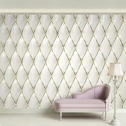 European Style Luxury 3D Stereo Gold Crystal Rhombus Splice Wallpaper Wall Mural