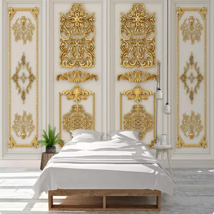 European Style 3D Stereo Gold Embossed Flowers Wallpaper Wall Mural