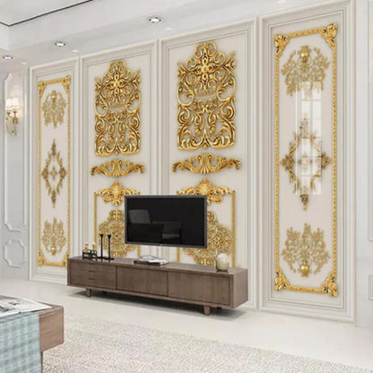 European Style 3D Stereo Gold Embossed Flowers Wallpaper Wall Mural