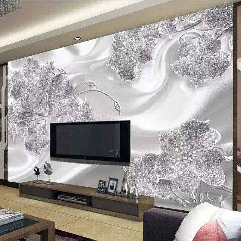 3D Stereo Jewelry Flowers Silk Wall Paper Living Room Bedroom Wallpaper Wall Mural