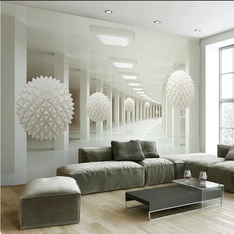 Modern Simple 3D Stereo Abstract Space White Sphere Wallpaper Wall Mural