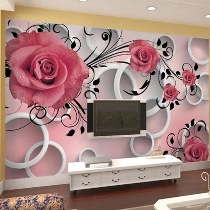 3D Stereo Relief Flowers Circle Modern Floral Wallpaper Wall Mural