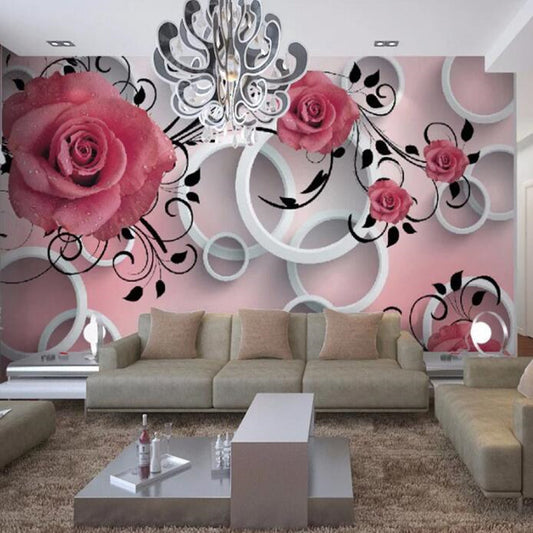 3D Stereo Relief Flowers Circle Modern Floral Wallpaper Wall Mural