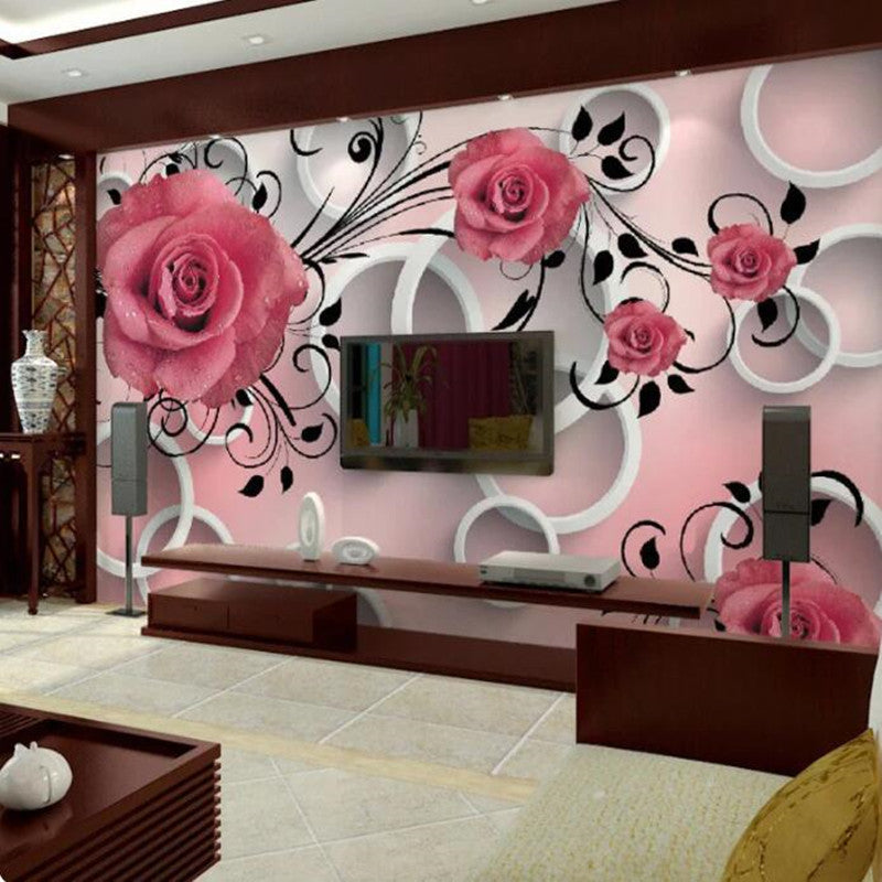 3D Stereo Relief Flowers Circle Modern Floral Wallpaper Wall Mural