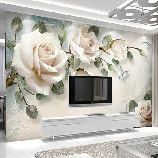 Modern Minimalist Hanging White Roses Flowers Floral Wallpaper Wall Mural