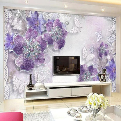 3D Stereoscopic Purple Flowers Bedroom Living Room Floral Wallpaper Wall Mural