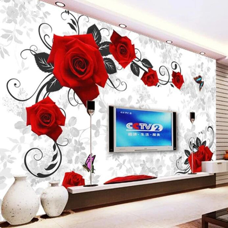 3D Stereo Red Roses Flowers Floral Wallpaper Wall Mural Wall Decor