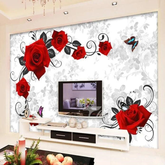 3D Stereo Red Roses Flowers Floral Wallpaper Wall Mural Wall Decor