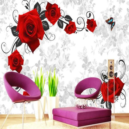 3D Stereo Red Roses Flowers Floral Wallpaper Wall Mural Wall Decor