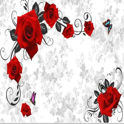 3D Stereo Red Roses Flowers Floral Wallpaper Wall Mural Wall Decor