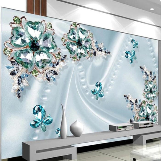 3D Stereo Green Crystal Flowers Luxury Wallpaper Wall Mural Wall Decor