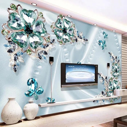 3D Stereo Green Crystal Flowers Luxury Wallpaper Wall Mural Wall Decor