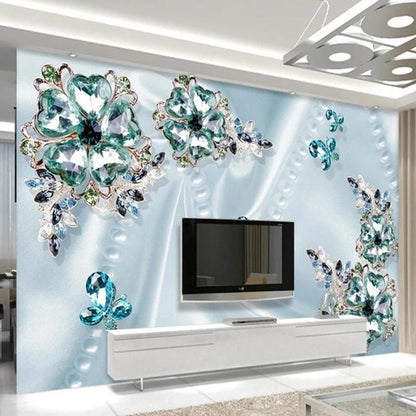 3D Stereo Green Crystal Flowers Luxury Wallpaper Wall Mural Wall Decor