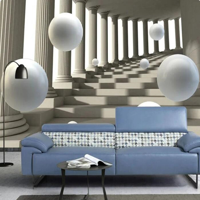 Modern 3D Roman Column Abstract Space Sphere Fresco Wallpaper Wall Mural