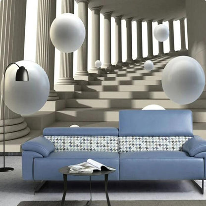 Modern 3D Roman Column Abstract Space Sphere Fresco Wallpaper Wall Mural