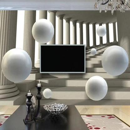 Modern 3D Roman Column Abstract Space Sphere Fresco Wallpaper Wall Mural