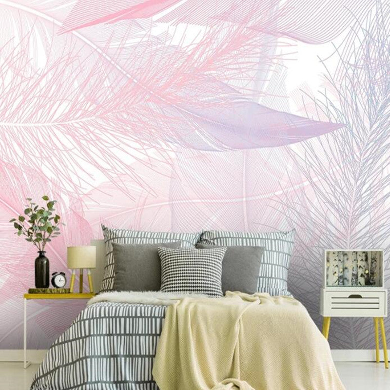 Modern Pink Feather Abstract Feathers Wallpaper Wall Mural