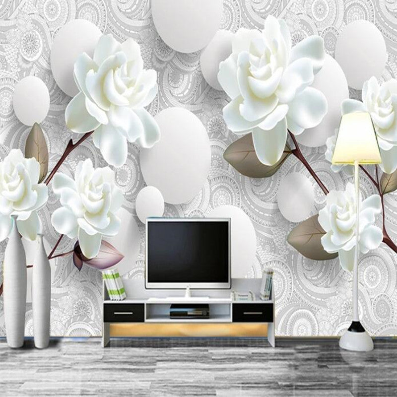 European Style 3D Stereoscopic Relief Flower Circle Balls Floral Wallpaper Wall Mural