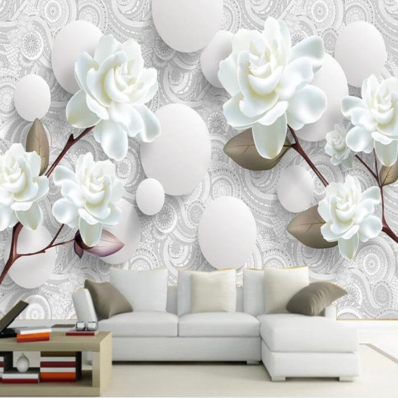 European Style 3D Stereoscopic Relief Flower Circle Balls Floral Wallpaper Wall Mural