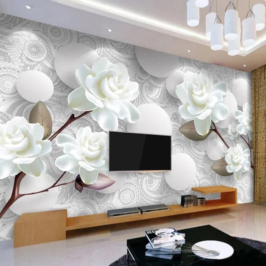 European Style 3D Stereoscopic Relief Flower Circle Balls Floral Wallpaper Wall Mural
