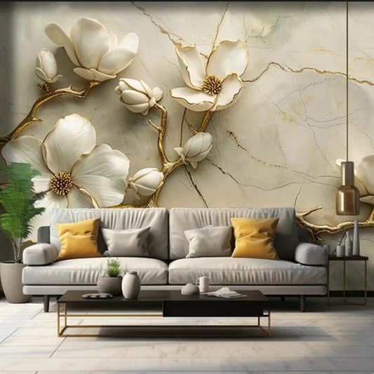 Modern 3D Relief Flowers Floral Living Room Bedroom Wallpaper Wall Mural