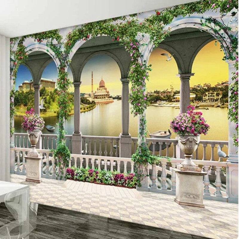 3D European Style Roman Column Nature Landscape Wallpaper Wall Mural