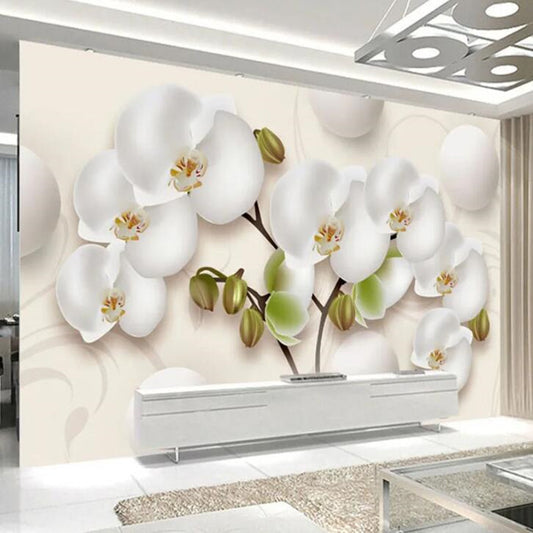 3D Stereo Orchid White Flowers Wallpaper Wall Mural Wall Decor