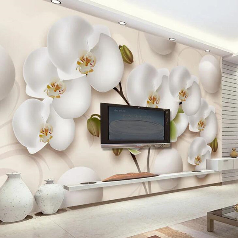 3D Stereo Orchid White Flowers Wallpaper Wall Mural Wall Decor