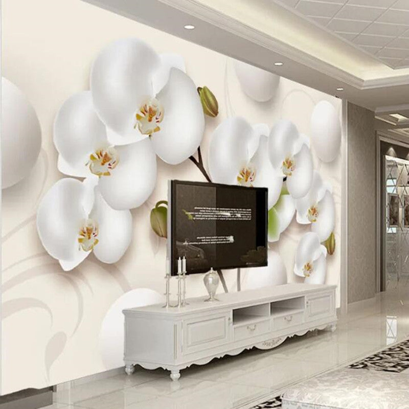 3D Stereo Orchid White Flowers Wallpaper Wall Mural Wall Decor