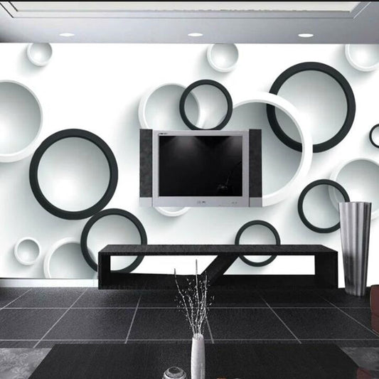 3D Stereo Modern Black And White Circles Creative Wallpaper Wall Mural
