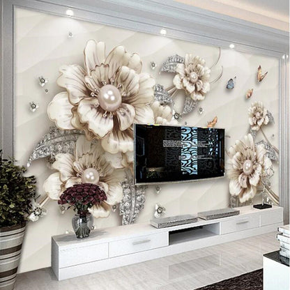 European Style Stereo  Modern 3D Jewelry Flowers Floral Wallpaper Wall Mural