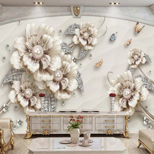 European Style Stereo  Modern 3D Jewelry Flowers Floral Wallpaper Wall Mural
