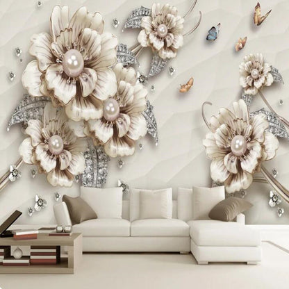 European Style Stereo  Modern 3D Jewelry Flowers Floral Wallpaper Wall Mural