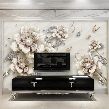 European Style Stereo  Modern 3D Jewelry Flowers Floral Wallpaper Wall Mural