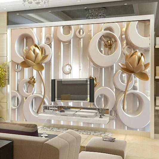 3D Abstract Creative Flowers with Circles Floral Wallpaper Wall Mural