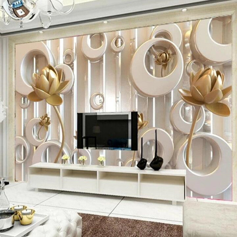 3D Abstract Creative Flowers with Circles Floral Wallpaper Wall Mural